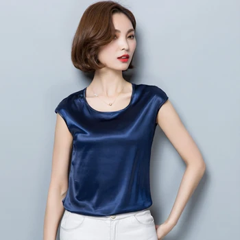 Vara O Noi Gât T Cămașă 2020 Femei Bluza Maneca Scurta formale Tricouri Vrac Alb Negru Roz Plus Dimensiune de Mătase Femei topuri 161F