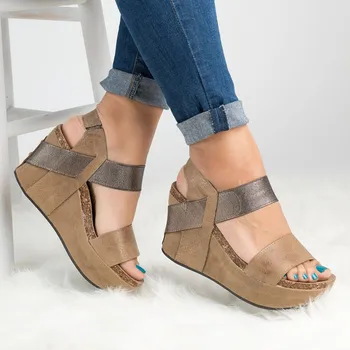 Moda Vara Femei Sandale Peep Toe Pantofi cu Tocuri Înalte-Înălțimea Creșterea banda Elastica Plaja Doamnelor Pompe de Platforma Casual