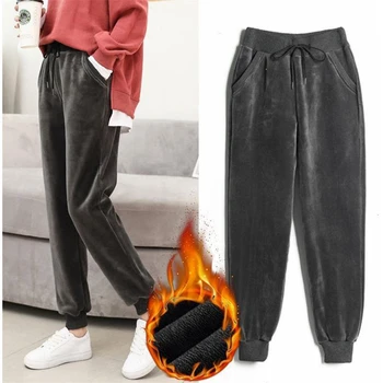 Doamna plus dimensiune XL primavara toamna pantaloni harem lână groasă de catifea jambiere cald liber stil de moda casual solid iarna pantaloni
