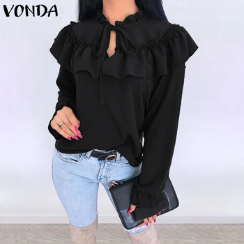 Femei Tunica VONDA 2021 Sexy Petrecere Tricou Mânecă Lungă Lanternă Tricouri Boem Plaja Topuri Casual Blusa Plus Dimensiune Bluza