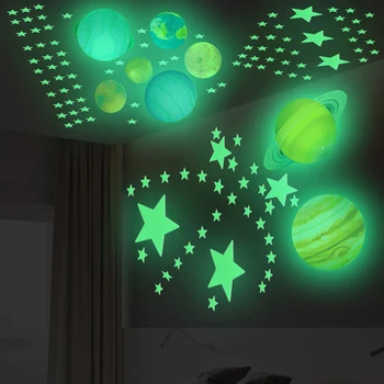 Stele Planeta Stralucitoare În Întuneric Autocolant de Iluminat în Noaptea de Arta Autocolante Luminoase Camera Copiilor Autocolante Fluorescente