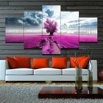 Cadru Modern Living Arta de Perete Poze 5 Panoul de Roz Flori de Lavanda Peisaj, Decor Acasă Postere HD Tipărite Pictura