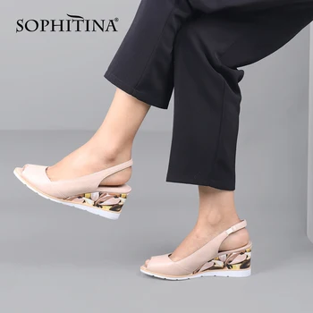 SOPHITINA Moda Femei Sandale Dulce Piele naturala lucrate Manual Peep Toe Pene Platforma Sandale Casual de Vara pentru Femei Pantofi SC720