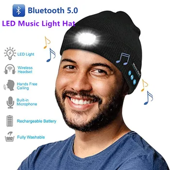 Moda de iarnă Cald Tricotate Pălărie Lampă cu LED Sport Căști Bluetooth Muzica Pălărie de Noapte de Funcționare Căști fără Fir de Lumină Capac Difuzor