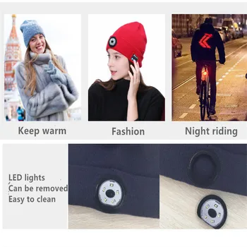 Moda de iarnă Cald Tricotate Pălărie Lampă cu LED Sport Căști Bluetooth Muzica Pălărie de Noapte de Funcționare Căști fără Fir de Lumină Capac Difuzor