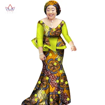 Femei 2 seturi de piese pentru femei costume Africane Rochie Bazin Riche Costum Jumătate Maneca Topuri Și Lung Fusta Print de Mari Dimensiuni M-6XL WY2533