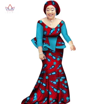 Femei 2 seturi de piese pentru femei costume Africane Rochie Bazin Riche Costum Jumătate Maneca Topuri Și Lung Fusta Print de Mari Dimensiuni M-6XL WY2533