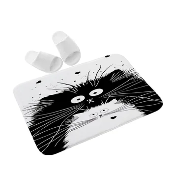Animale de desene animate Model Podea Mat Alb și Negru Preș Cat Flanel de Imprimare Ușa Rogojini pentru Usa Intrare Anti-derapare Bucătărie Mat
