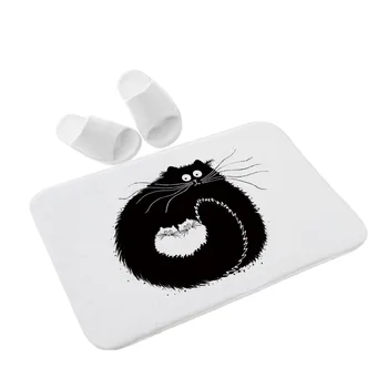 Animale de desene animate Model Podea Mat Alb și Negru Preș Cat Flanel de Imprimare Ușa Rogojini pentru Usa Intrare Anti-derapare Bucătărie Mat