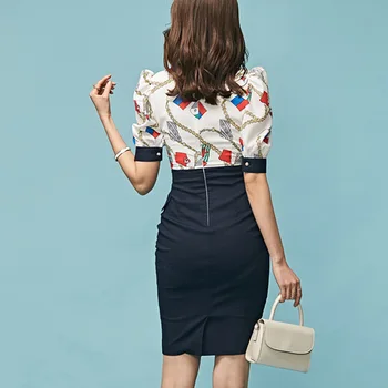 Vara Creion Office Lady Dress 2019 Mici Sexy V-Neck Slim Temperament De Imprimare De Moda De Talie Mare Petrecere Elegantă Rochie De Femei