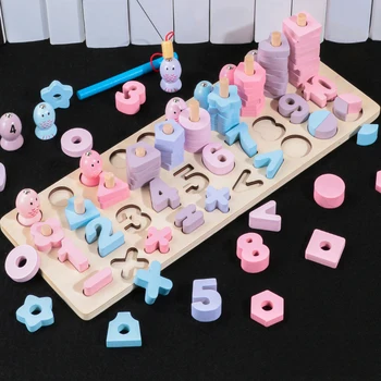 2020 Nou Montessori Numărare Geometrie Educative Jucarii Din Lemn Pentru Copii Puzzle Matematica Pescuit Jucărie Pentru Copii Din Lemn Grădiniță De Jucărie