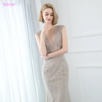 YQLNNE Couture Rochie de Mireasa Sirena Gât Adânc V Dantela cu Margele Rochie de Mireasă Rochii de Curtea de Tren 2020