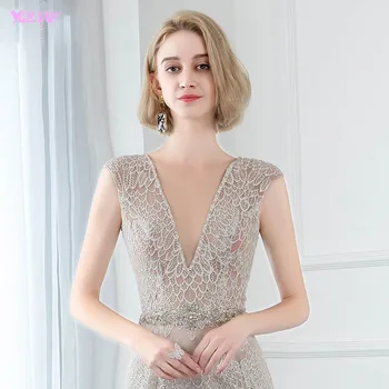 YQLNNE Couture Rochie de Mireasa Sirena Gât Adânc V Dantela cu Margele Rochie de Mireasă Rochii de Curtea de Tren 2020