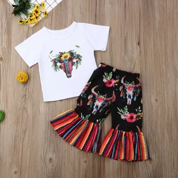 Haine pentru copii 2019 Copii Copilul Fetita cu Flori cu Maneci Scurte Topuri Tricou +Pantaloni Jambiere 2 buc Costum de Haine de Vară
