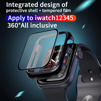 360 full Screen protector Barei de protecție Cadru PC mat greu de Caz pentru Apple watch 54321 capac sticla film pentru iwatch 44mm 40mm