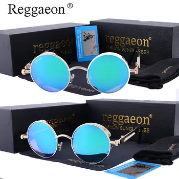 2017 reggaeon Clasic Rotund Steampunk ochelari de Soare pentru Femei ochelari de soare Vintage Barbati Gotic Polarizare de Metal de Aur Cerc Ochelari Oglindă
