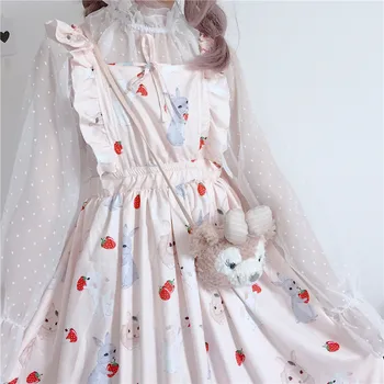 Moko Lolita Rochie Dulce Iepure Drăguț Kawaii Japoneze Fete Printesa Menajera Epocă Gotică Tipărite Dantelă fără Mâneci JSK rochie de Vara