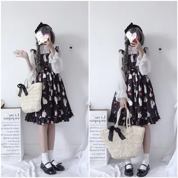 Moko Lolita Rochie Dulce Iepure Drăguț Kawaii Japoneze Fete Printesa Menajera Epocă Gotică Tipărite Dantelă fără Mâneci JSK rochie de Vara