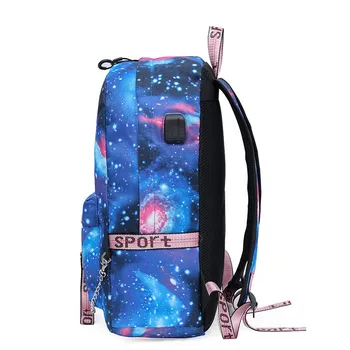 Populare Teen Fete Baieti Galaxy Rece Nylon Backpack USB Încărcător de Mare Capacitate Cerul Înstelat Univers Spațiu Sac de Școală