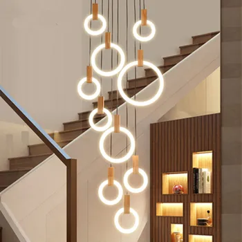 2019 Modernă cu led-uri de mare scara de Lemn candelabru corpuri de iluminat agățat de lustră de cristal lung pod de sticlă bile candelabru lampă