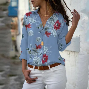 Femei Topuri Bluze 2018 Toamna Elegant cu Maneca Lunga Print V-Neck Șifon Bluza de sex Feminin locul de Muncă Poarte Tricouri Plus Dimensiune 5XL Rever Blusa