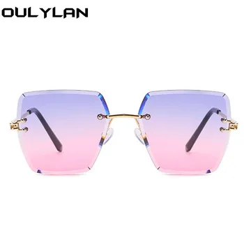 Oulylan Populare fără ramă de ochelari de Soare pentru Femei de Moda Cadru Metalic Poligon Gradient de Ochelari de Soare de Vară Stil de Ochelari de soare UV400
