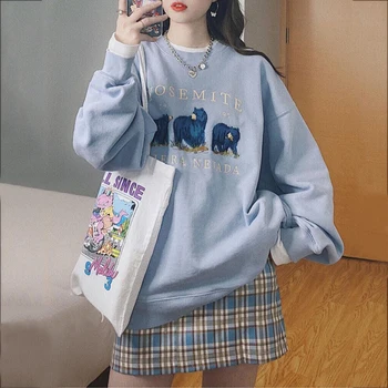 Stil coreean Tricou Casual Pierde Moda de Iarnă Estetice Crewneck Streetwear Tricoul Sudadera Îmbrăcăminte pentru Femei DB60WY