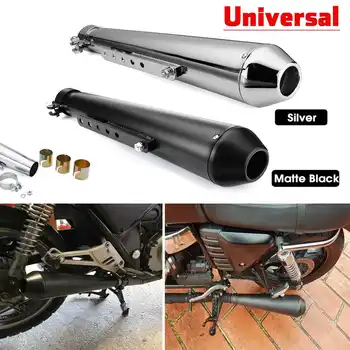 Universal Motocicleta Cafe Racer Evacuare Tobe de eșapament Amortizor de Țeavă cu Alunecare Suport Negru Mat de Argint Universal