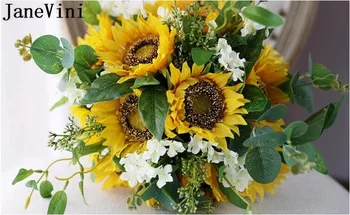 JaneVini Mătase Galbenă, Flori, Buchet de Mireasa Artificial, Flori pentru Nunta, Buchet domnisoara de Onoare de Floarea-soarelui Brosa buchet de mariage