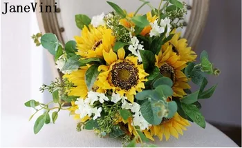 JaneVini Mătase Galbenă, Flori, Buchet de Mireasa Artificial, Flori pentru Nunta, Buchet domnisoara de Onoare de Floarea-soarelui Brosa buchet de mariage