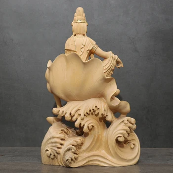Așezat Buddha, Bodhisattva Guanyin Statuie Ornamente De Aur Stau Lotus Guanyin Cult Pașnică Cimișir Sculptura Decor Acasă