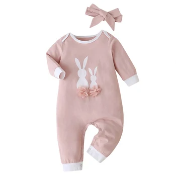 Dulce Și Drăguț Salopetă Tipărite Iepuras Roz Gât Rotund cu mâneci Lungi Salopeta 86cm Îmbrăcăminte pentru Copii 2020 Nou
