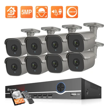 Techage HD 5MP Camera IP Set H. 265 Sistem CCTV 8CH POE NVR Kit Exterior rezistent la apa Camera de Supraveghere P2P Video Recorder Audio