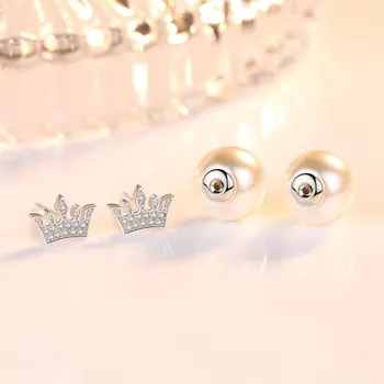 NEHZY Argint 925 Cercei Stud de Înaltă Calitate Femeie Moda Bijuterii Nou Coroana de Cristal Zircon Pearl Cercei de Vânzare Fierbinte