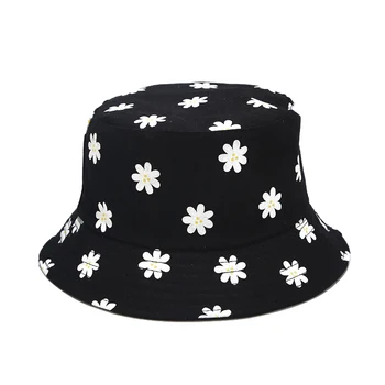 De Vară 2020 Panama Floare de Imprimare Găleată Pălărie Reversibil Alb Negru Pescuit Capac Plaja Protectie UV Palarie de Soare Femei Pălărie de Pescar