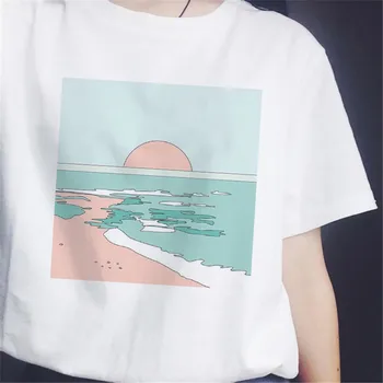 Harajuku Stil Japonez T-shirt Femei Desene animate Apus de soare Peste Mare Tricou coreean Tricou de Vara Tricou Femme Îmbrăcăminte