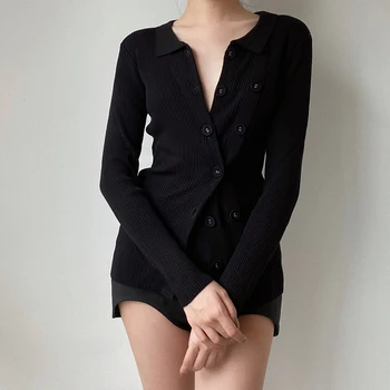 TWOTWINSTYLE Albe Tricotate Cardigan pentru Femei V-Neck Maneca Lunga O Dimensiune Pulover Slim Pentru Femei 2020 Moda Haine Noi de Toamna