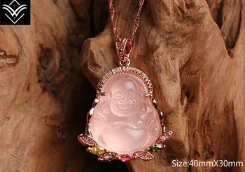 Moda Naturale Roz Cristalul Râs Buddha Feminin Colier Pandantiv Fierbinte De Vânzare