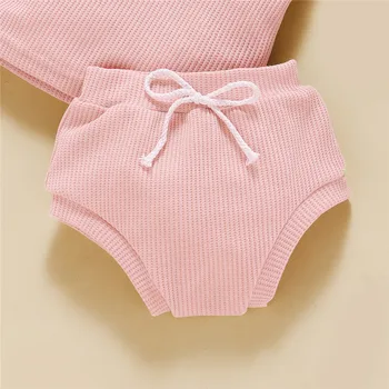 Vara Copilul Nou-Născut Fetița Haine De Bumbac Set De Vara Pentru Copii Cu Maneci Scurte Pulover T-Shirt, Pantaloni Scurți Bentita Tinutele Sunsuit