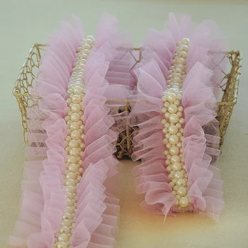 1meter/pachet 10 cm roz/alb/violet Plasă de Imitații de perle pliuri dantelă asieta grad înalt rochie de bricolaj materiale papusa accesoriu X637