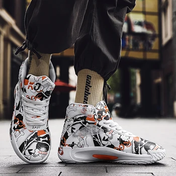 Bărbați graffiti pantofi sport high-top dantela-up adidași non-alunecare, rezistent la uzura casual, pantofi Zapatos Hombre Sapatos multicolor