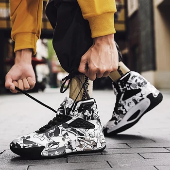Bărbați graffiti pantofi sport high-top dantela-up adidași non-alunecare, rezistent la uzura casual, pantofi Zapatos Hombre Sapatos multicolor