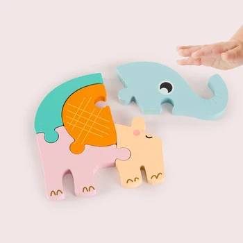 DIY Creative 3D Puzzle din Lemn Animale de Desene animate pline de culoare Puzzle-Cognitive de Învățare Timpurie Jucarii Educative Pentru copii Copii Copii