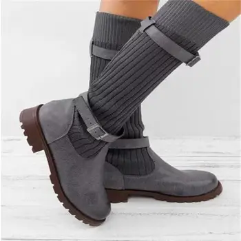 Iarna Noi De La Jumătatea Vițel Cizme De Toamna De Moda Genunchi Ciorap Elastic Cizme Indesata Stretch Femei Cizme Sexy, Plus Pantofi De Zăpadă