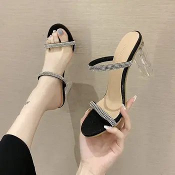Noi Transparente Cool Pantofi Femei Femeie Catâri 2021 Vara Pantofi De Cristal Spike Tocuri Inalte Cataramă Pantofi Doamnelor Papuci De Diapozitive
