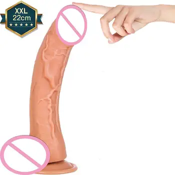 RABBITOW Realist Vibrator XXL Penis de Silicon Flexibil Testicule cu ventuza Jucarie Sexuala pentru Barbati Femei