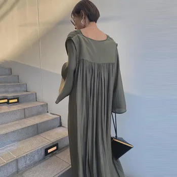 Coreea Style Femei Rochie 2020 Toamna V Gât Ocazional O-Linie Cutat Lung Maxi Rochii Halat Femme Vestiods Podea-Lungime Dres