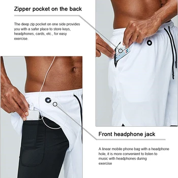 2020 Nou 2 In 1 pentru Bărbați pantaloni Scurți de Sport Dublu-strat uscare Rapidă Sport pantaloni Scurți de Funcționare Și de a Exercita Pantaloni Cu Buzunar de Telefon