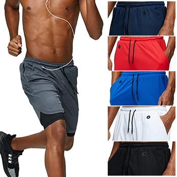 2020 Nou 2 In 1 pentru Bărbați pantaloni Scurți de Sport Dublu-strat uscare Rapidă Sport pantaloni Scurți de Funcționare Și de a Exercita Pantaloni Cu Buzunar de Telefon