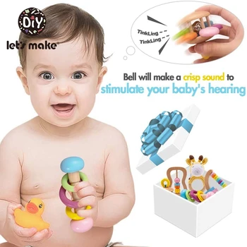 Hai să Facem în condiții de Siguranță Jucarii din Lemn Copilul Montessori Copilul Jucărie Prindere DIY Croșetat Rattle Suzeta Bratara Teether Jucărie Set de Produse pentru Copii